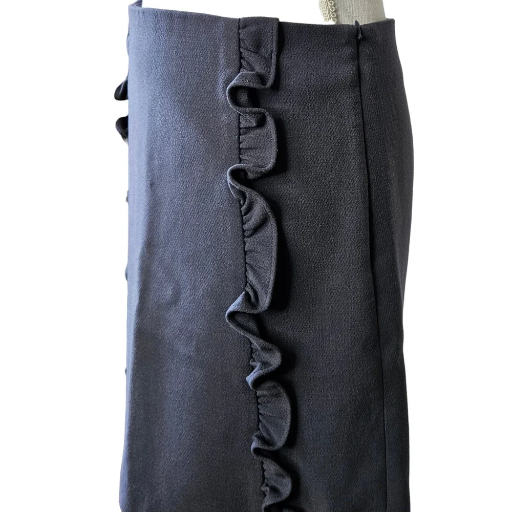 Loft Womens A-Line Skirt Gray Knee Length Side Ruffle Design Casual Lined Size 2